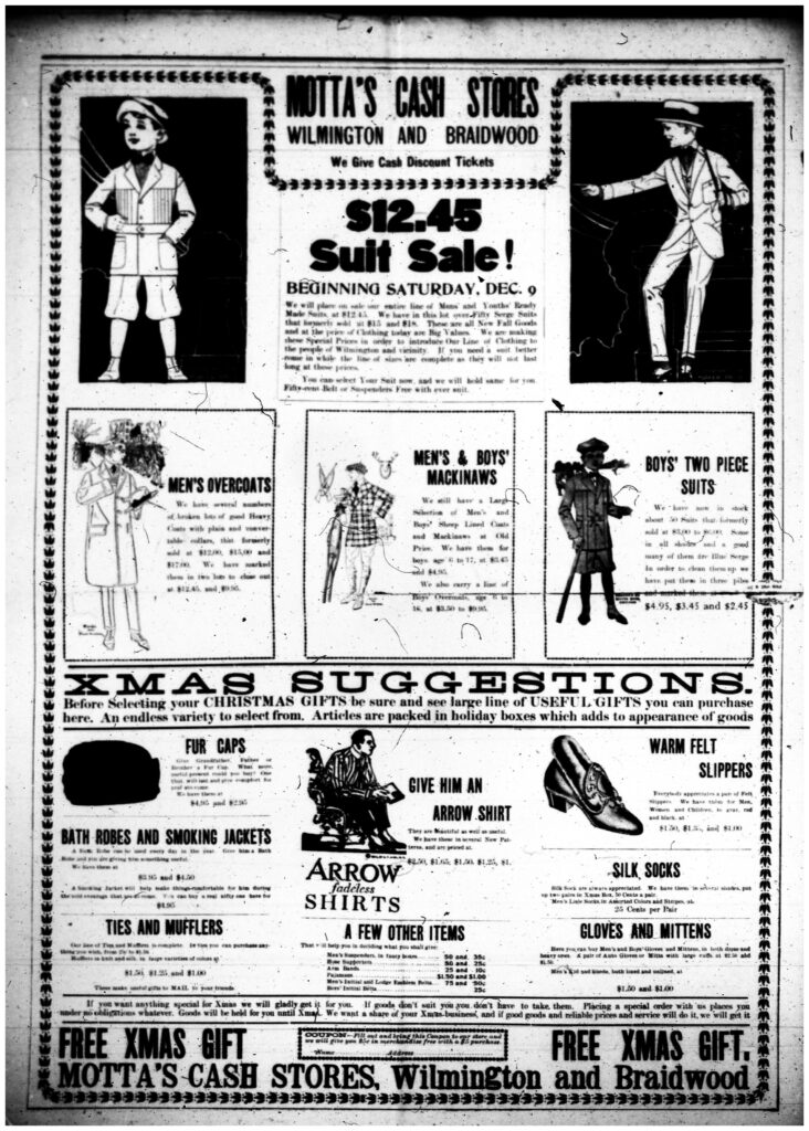 12-08-17 xmAS An Xmas ad from December of 1917 for clothing, something that folks at home still had plenty of.