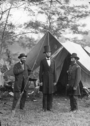 Alan Pinkerton, whose security agency took over Braidwood during the strike of 1877, is on the left, shown here with Abraham Lincoln.