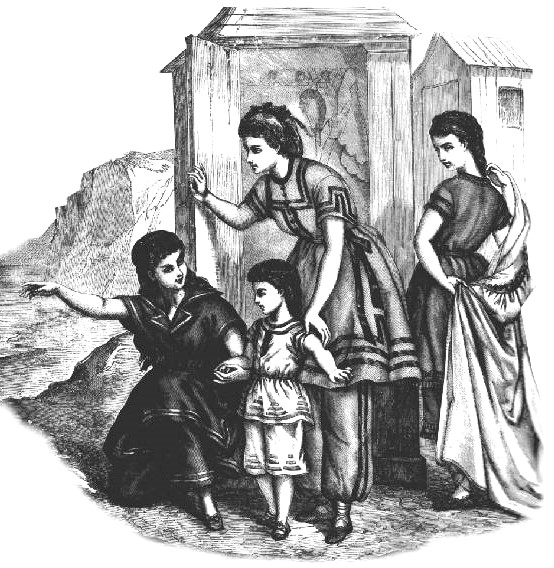 A sketch of women and children's bathing costumes