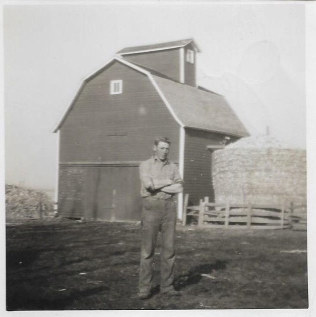 A nice shot of Robert Joseph Gougar guarding the corn crib about 1950 or so.