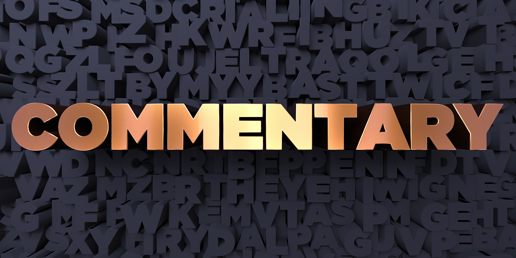 Opinion editorial Commentary - Gold text on black background - 3D rendered stock picture.