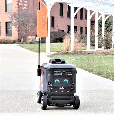 This fall, students at Lewis University saw something new zipping around campus: Kiwibots. These friendly, four-wheeled boxes stand roughly 2 feet high and deliver campus food to students at 18 different drop-off points. The hungry student opens an app on their phone, selects the food they want, and chooses which drop-off location they want the Kiwibot to deliver to. Orders generally are delivered within 35 minutes. They can't operate in snow or rain. (Photo provided)