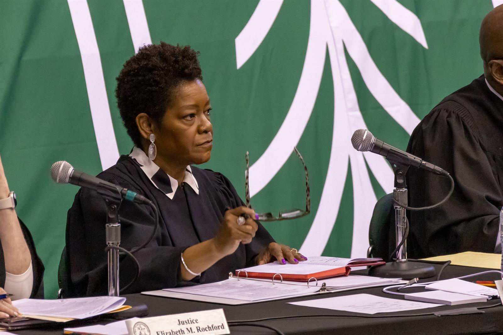 Justice Lisa Holder White is pictured in a file photo during the Illinois Supreme Court's oral arguments at Chicago State University in May. (Capitol News Illinois photo by Andrew Adams)Friday, December 1, 2023