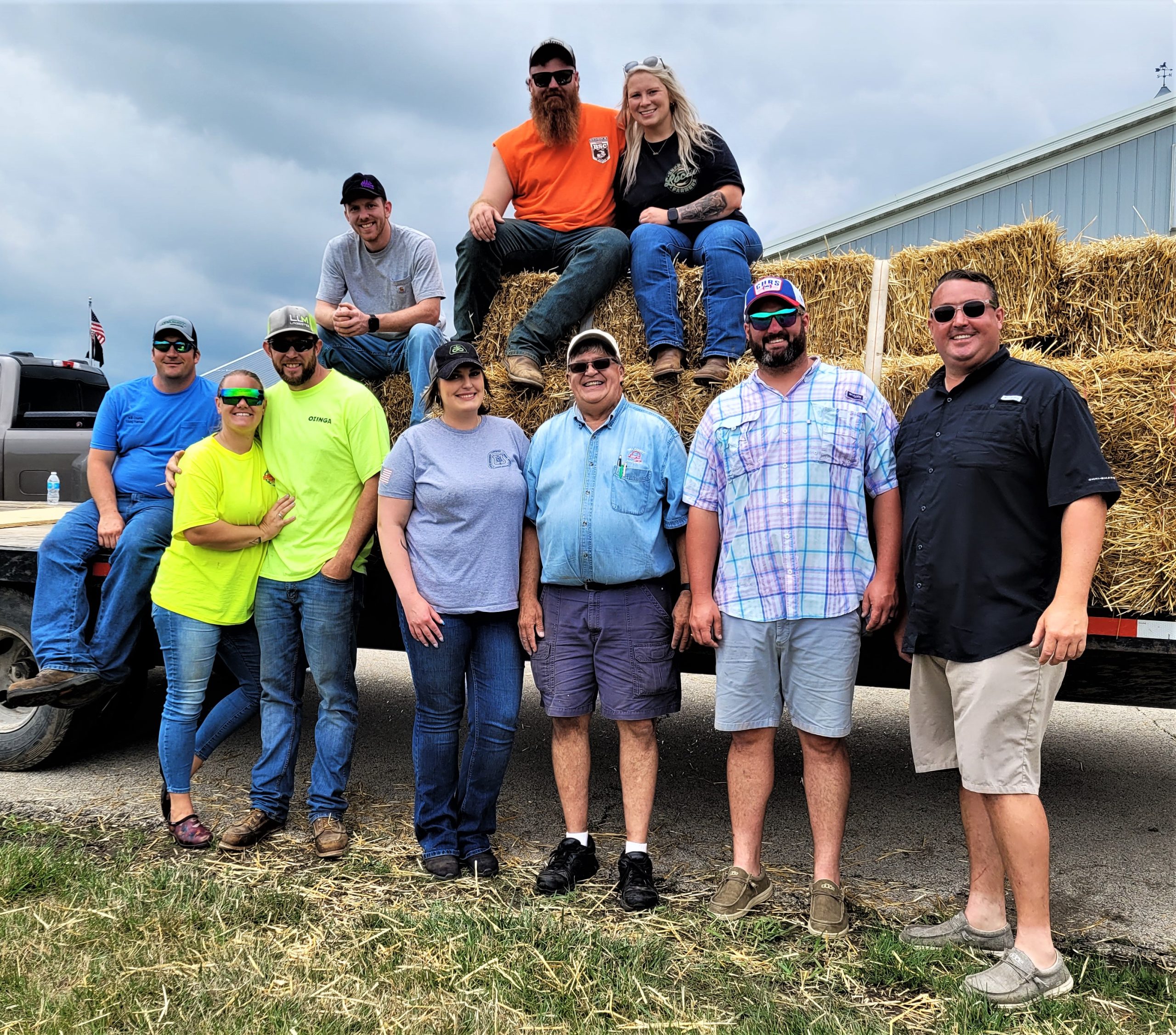 After the Ag Olympics was completed, the Young Farmers working crew poses for this picture. From left, Corey Brandau, Ashley and Joe Davis, Jarrad Mulderink, Kandice Kestel, Austin Brown, Courtney Sowa, Mark Schneidewind, RJ Nugent and Ryan Nugent. (Photo by Anita Schneidewind)
