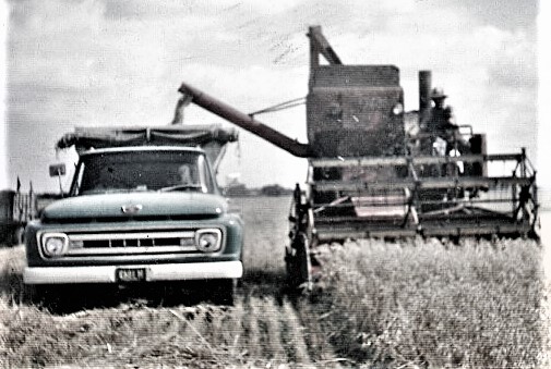 Scott Lagger shares this picture of Ezra Eichelberger of DuPage Township harvesting oats in the summer of 1963, unloading on the go while his granddaughter Jodi Eichelberger, who was 13 or 14 years of age at the time is driving the truck.