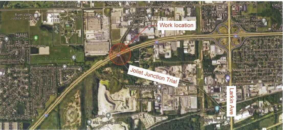The Joliet Junction Trail section that is located by Interstate 80 will be closed from Jan. 26 to March 21 due to an Illinois Department of Transportation project. (Forest Preserve map)