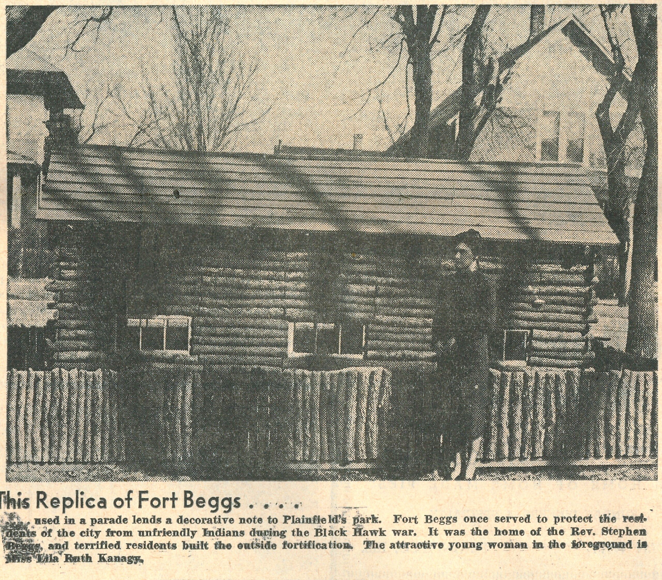 This 1933 Joliet Herald photo from the files of the Will County Historical Museum shows a replica of the Rev. Beggs Fort/home erected in a park in Plainfield.