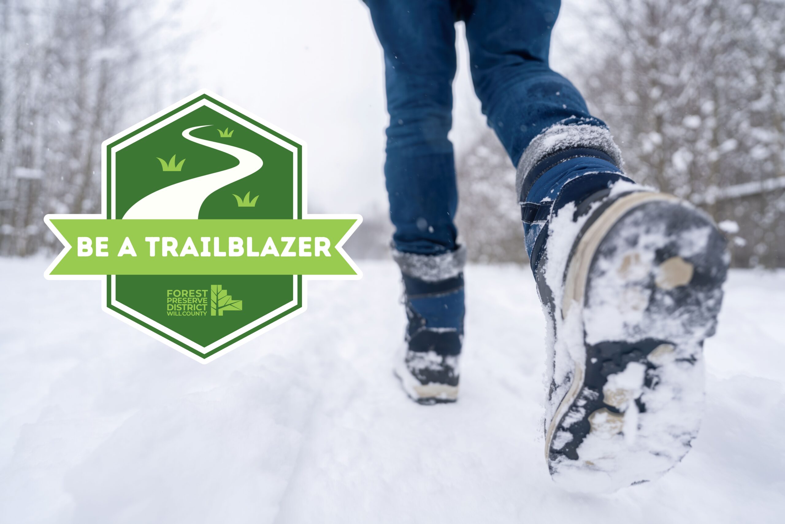 Join the Forest Preserve District’s Be a Trailblazer experience in 2026 to explore nature, meet new friends and get motivated to keep moving. Prizes will be awarded randomly to participants, who will also be eligible to earn collectible pins. (Forest Preserve illustration)