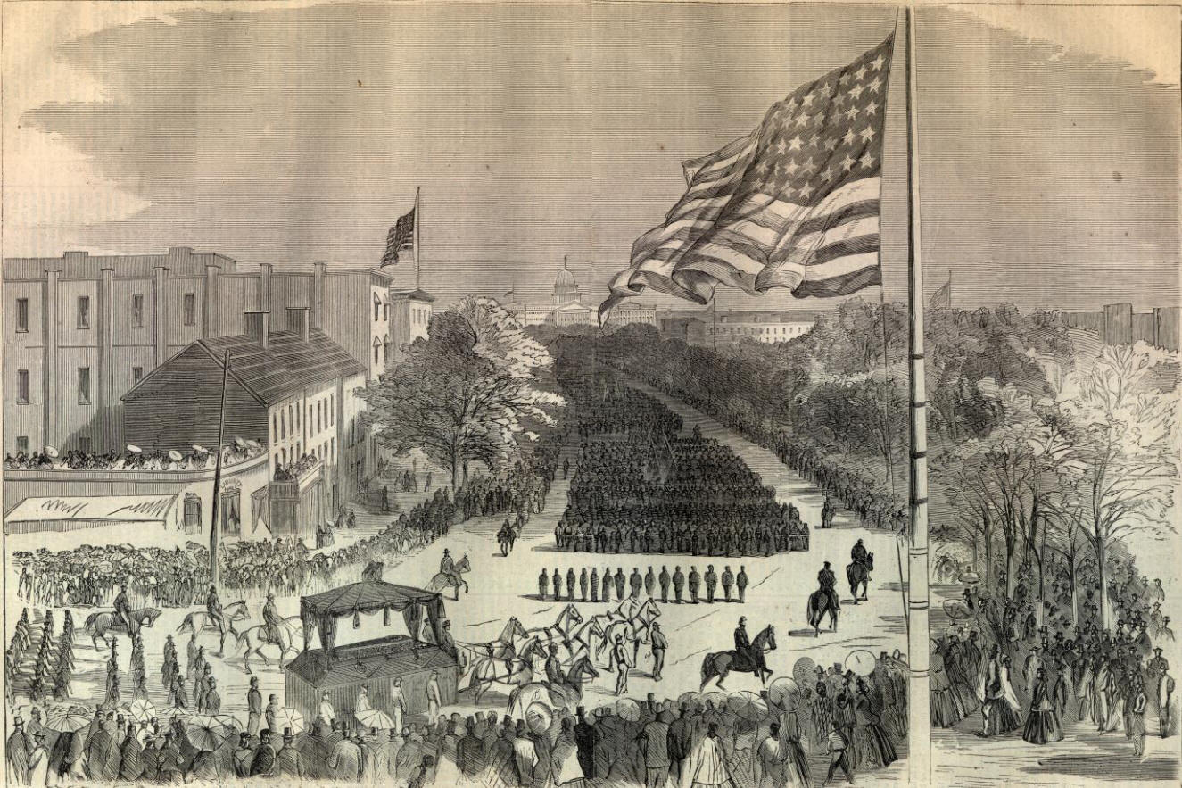 A rendering of President Lincoln's funeral service in Washington, D.C.