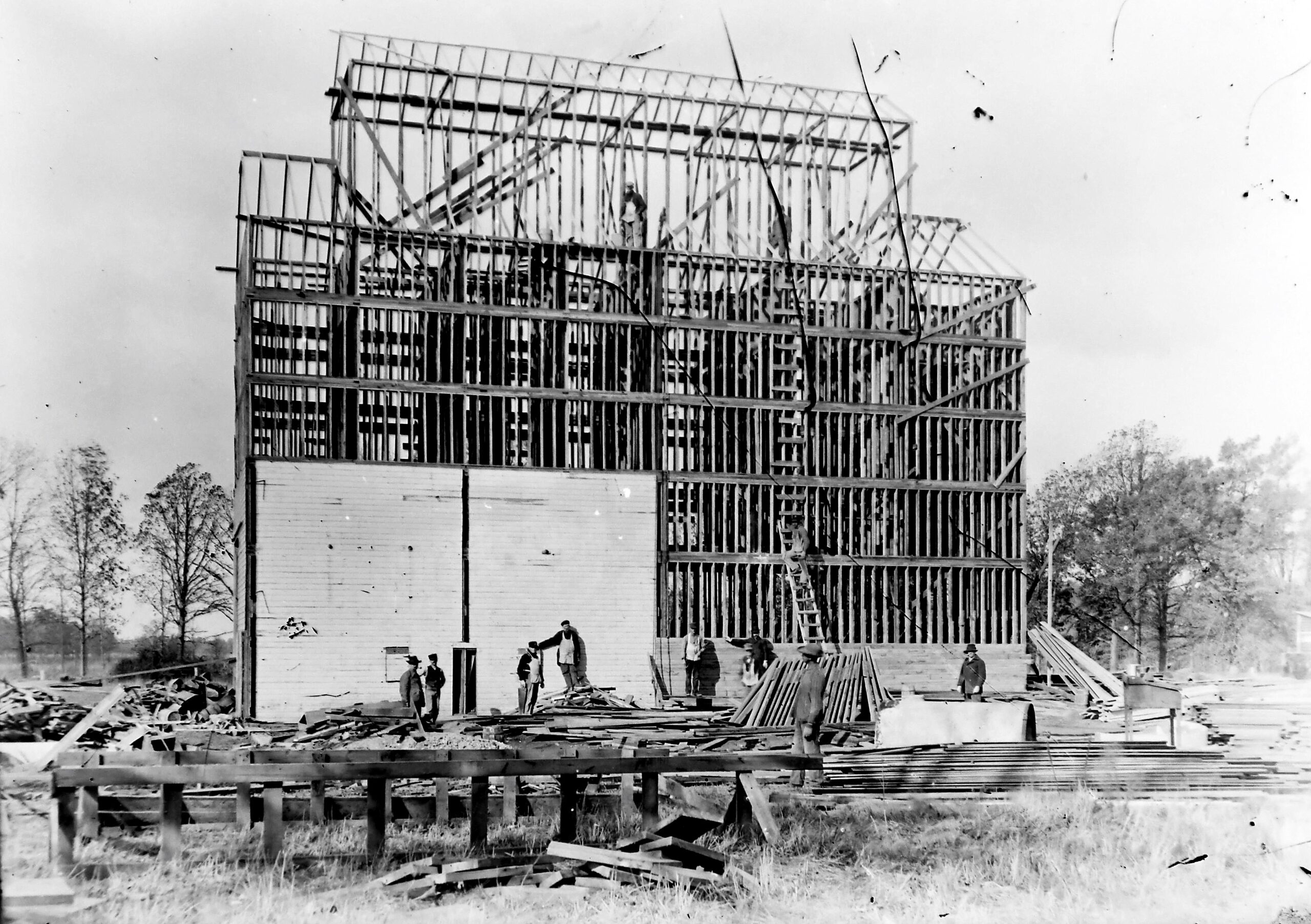 Our history columnist Sandy Vasko shares this undated photo of a barn raising on the Goodwin family farm in Wesley Township.