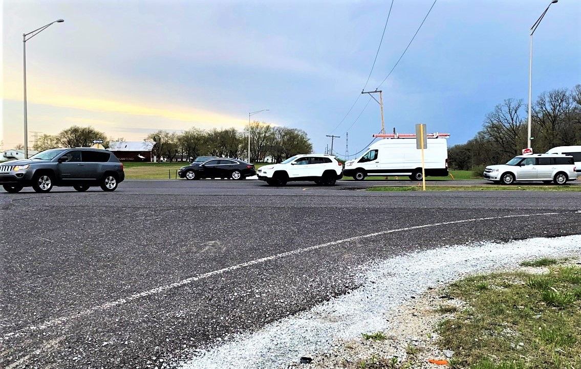 Those who pass the intersection of Exchange Street and Burville Road often do so at their own risk due to poor sightlines from a curve there. (Photo by Mary Ann Gearhart Deutsche)
