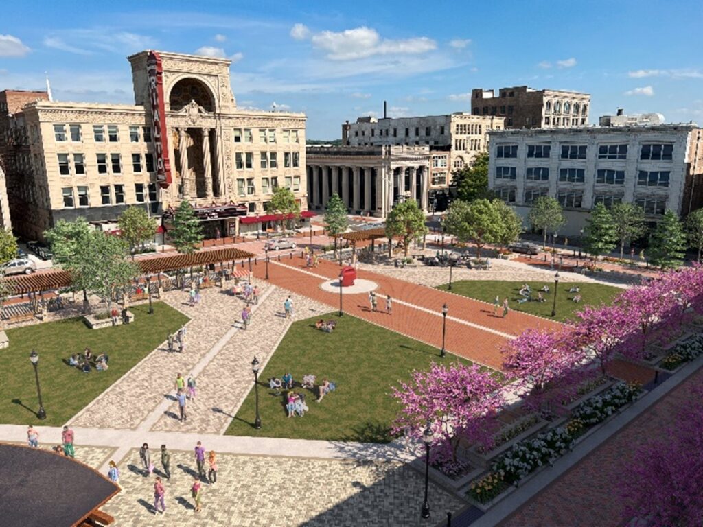 The major project for Downtown Joliet is the City Square plan, to develop the area across from the Rialto into a parkway for concerts and other events.