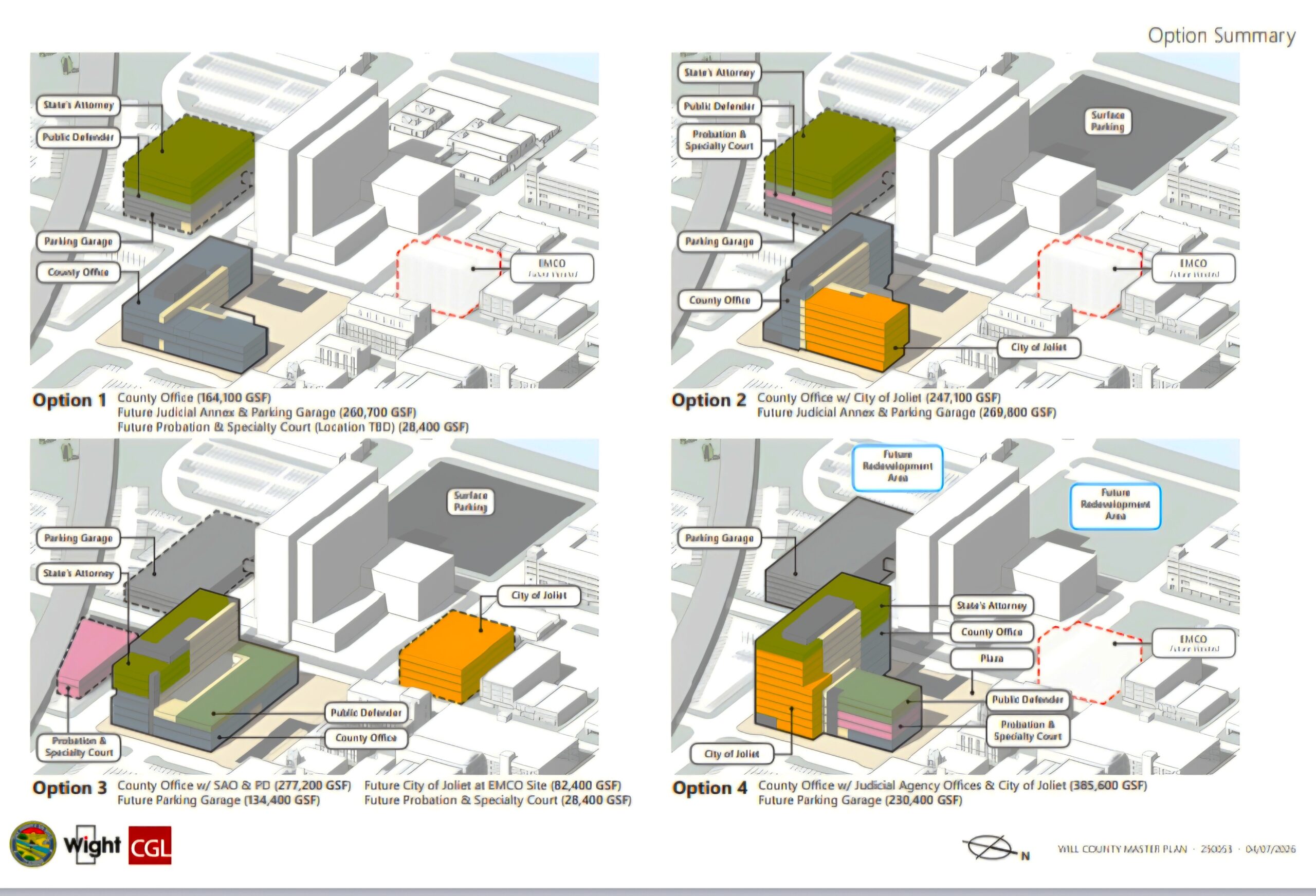 Jason Dwyer of Wight and Co. presented four options for construction of a new county building to the County Board's Capital Improvements Committee, including two that would combine city and county offices.