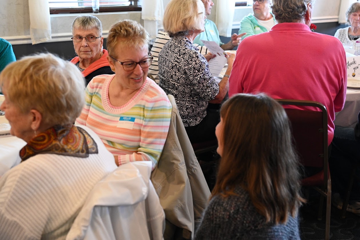 Jackson Township Assessor Delilah LeGrett talks with Elwood resident Joanne Hattemer at the inaugural Elwood Senior Luncheon May 1. (Photos by Stephanie Irvine)