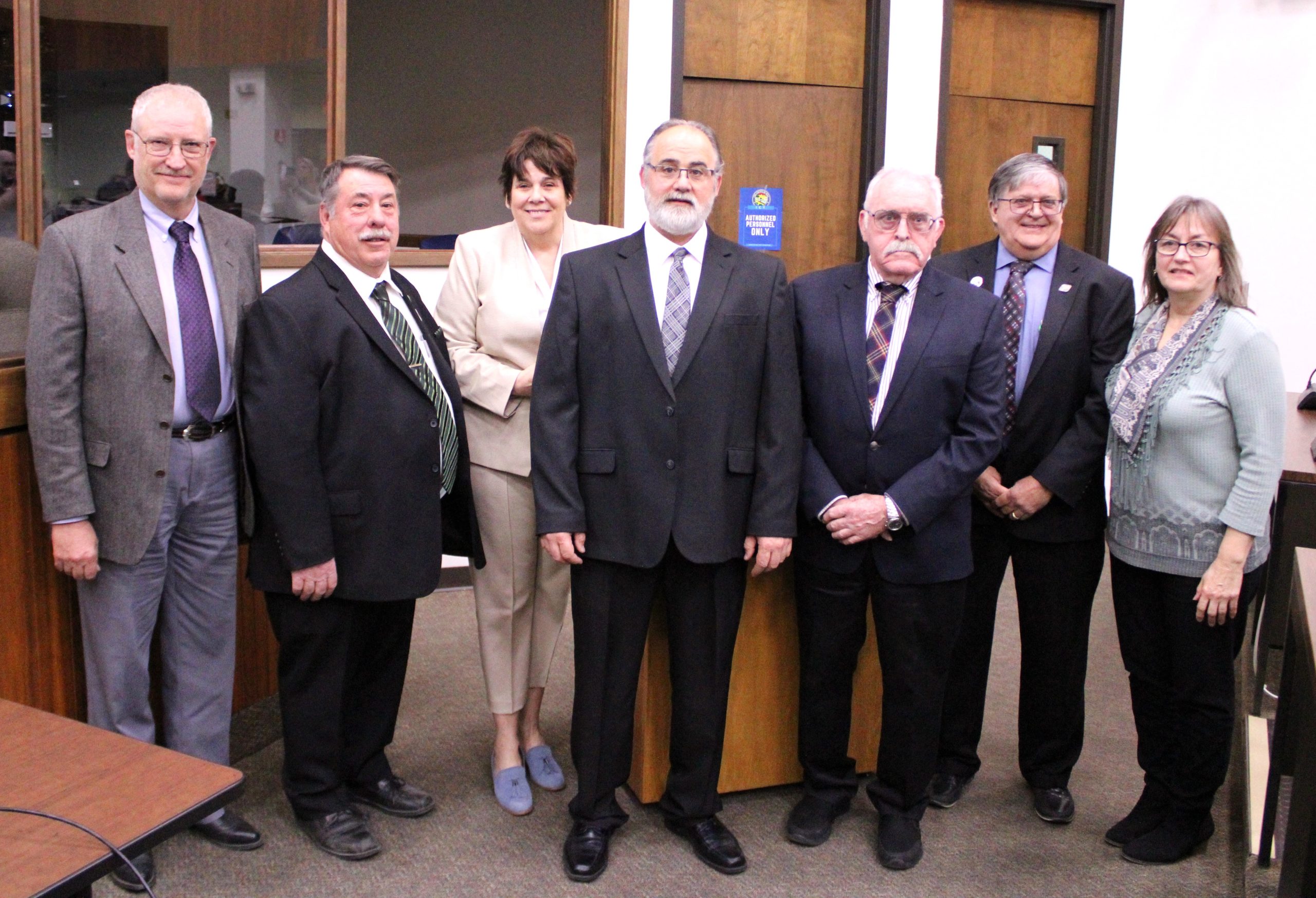 The Will County Board approved a resolution at its March 21 meeting recognizing National Agriculture Day 2024. Pictured from left, are John Andermann of the Will County Farm Bureau, Farm Bureau Board President Steve Warrick, County Executive Jennifer Bertino-Tarrant, County Board Member Dan Butler, R-Frankfort, Farm Bureau Board Member Pat McDonald, Farm Bureau Manager Mark Schneidewind, and Will County Board Chair Judy Ogalla, R-Monee. (Photo courtesy of the Will County Executive's Office)