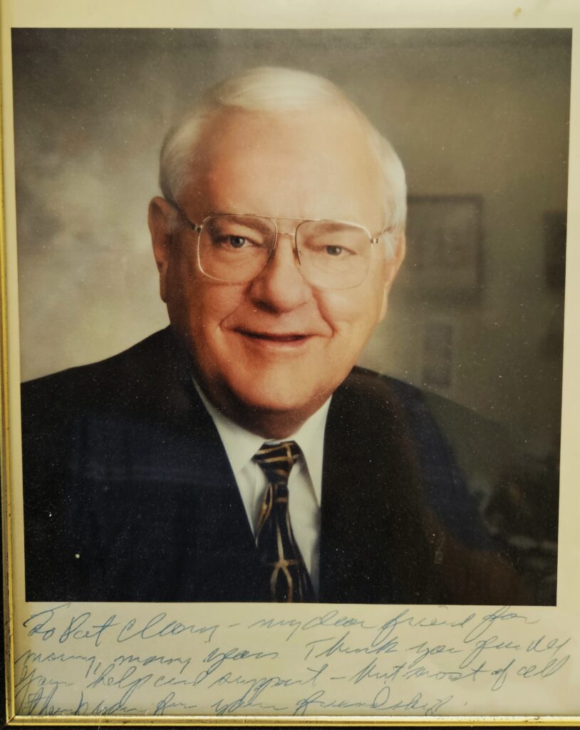 This framed picture of George Ryan, with a personalized note emphasizing their friendship, still sits in the Farmers Weekly Review office Patrick Cleary occupied until his death.