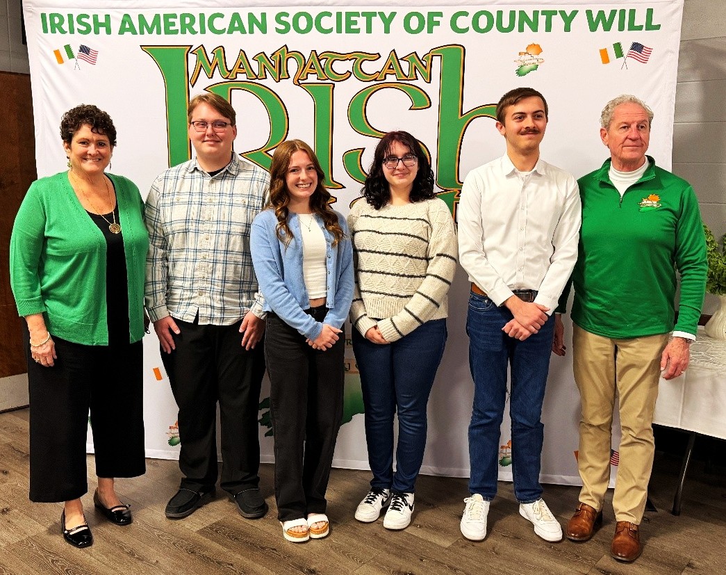 IASCW board members Mary Whalen Johnson and Tim Broderick join 2026 IASCW Student Scholars, from left, Weston McCure, Julia Szymala, Madeline Punda, and Austin Dietz.