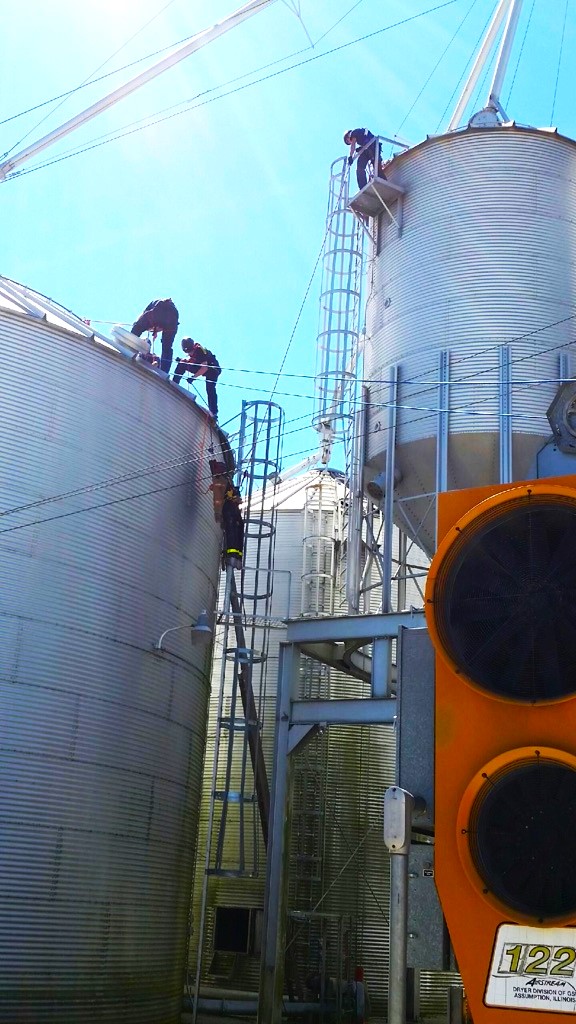 Manhattan Fire Protection District personnel practice grain bin rescues, knowing harvest time could result in an emergency call. (Photo courtesy of of the Manhattan Fire Protection District)