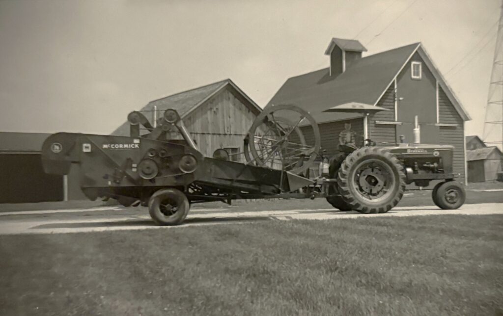 Nola Werner shares this photo of Milton Werner ready to fire up the tractor for combining in 1955 on his Peotone farm.