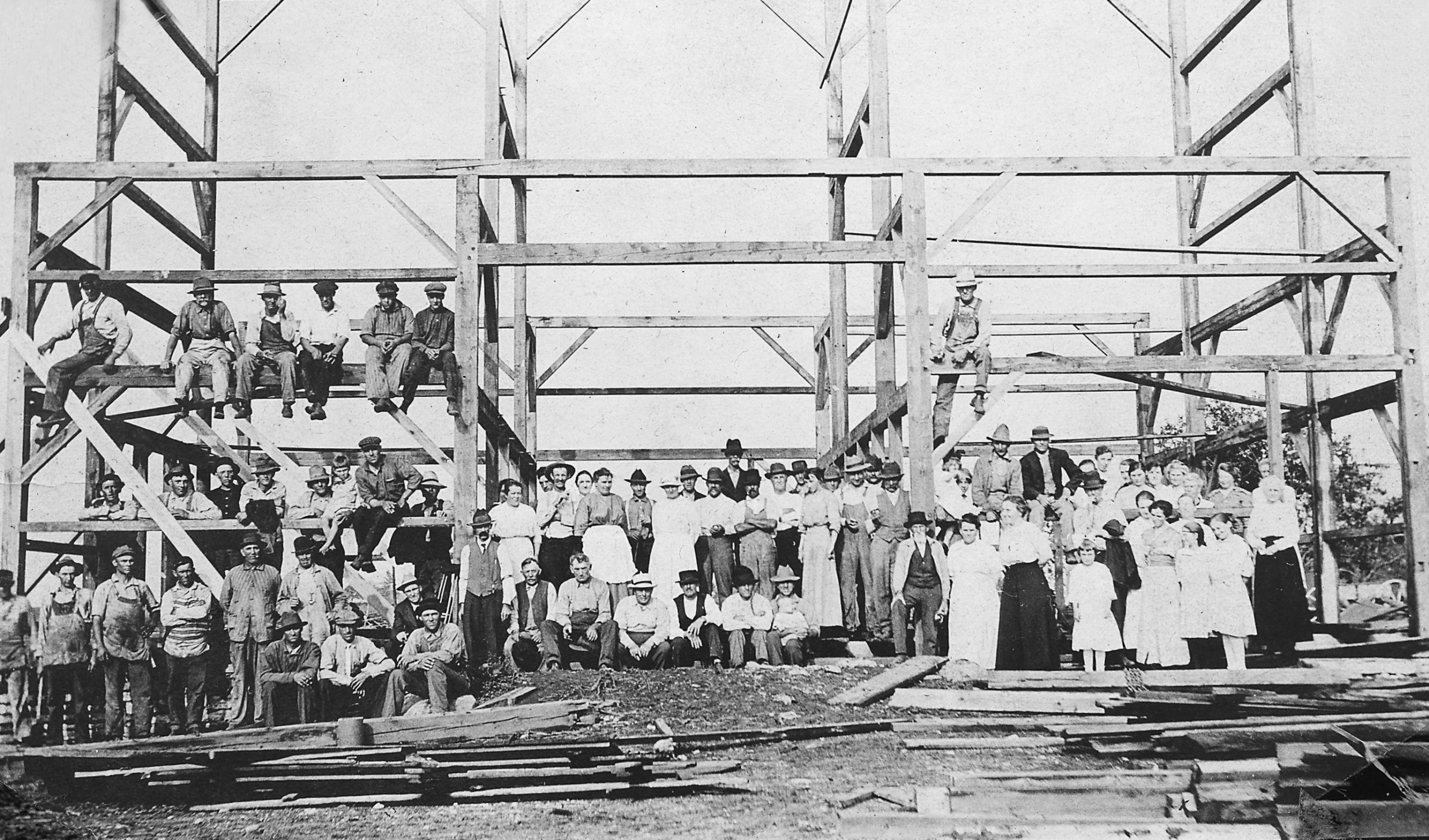 Dick Attaway shares this photo taken by his Grandfather Fred Attaway of the barn raising after the Palmer's barn was destroyed in the tornado of 1917. Looks as though the entire neighborhood helped out. The farm was owned by Chester Palmer, whose mother took in his mother and raised her as a foster child. The barn was located at South Briggs Road and West Spangler Road. The barn was destroyed by fire about 15 years ago.