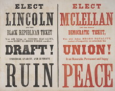 Two campaign posters, one for Lincoln, one for his opponent, McClelland.
