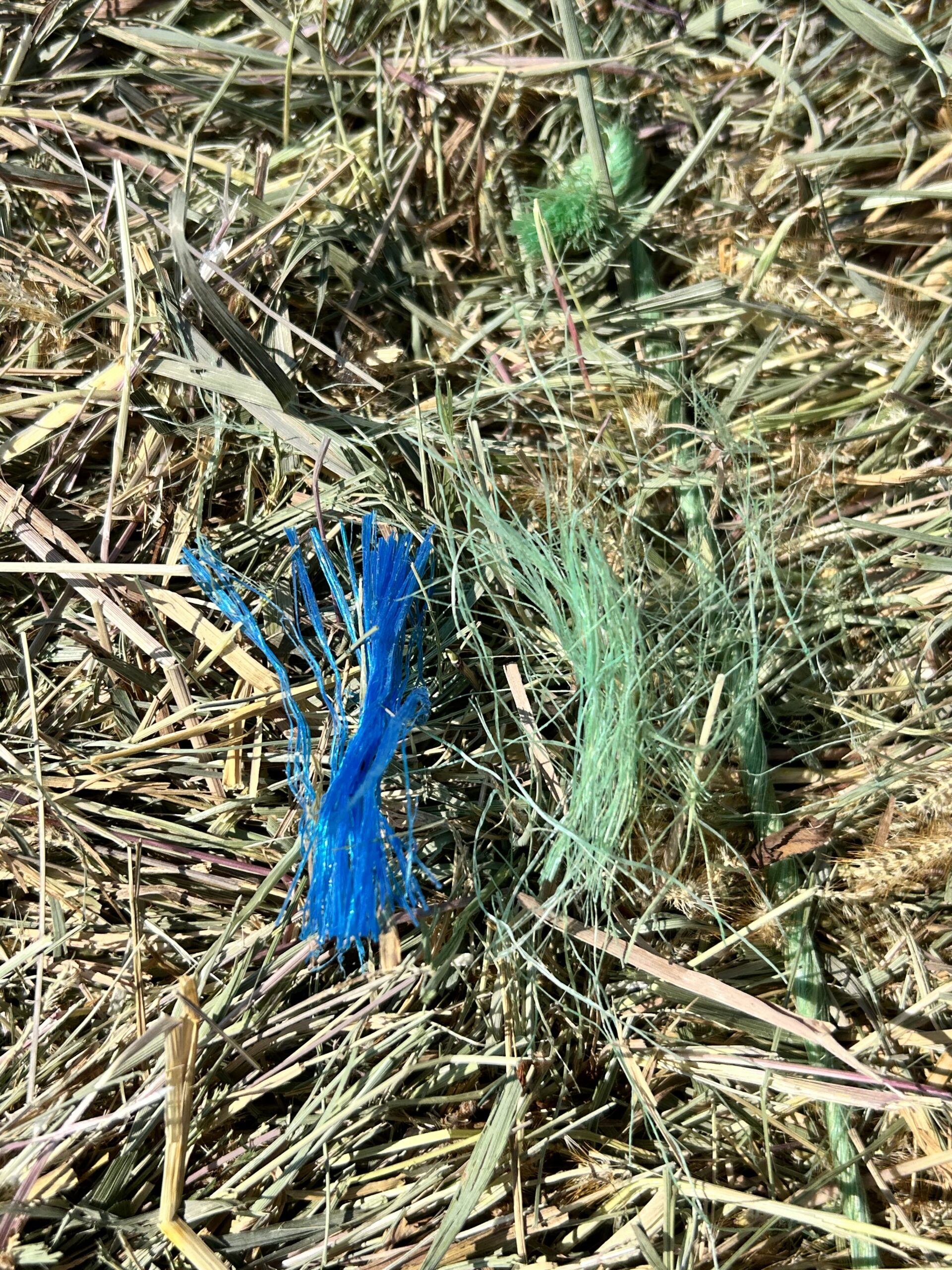 Nylon twine, left, and dyed natural fiber