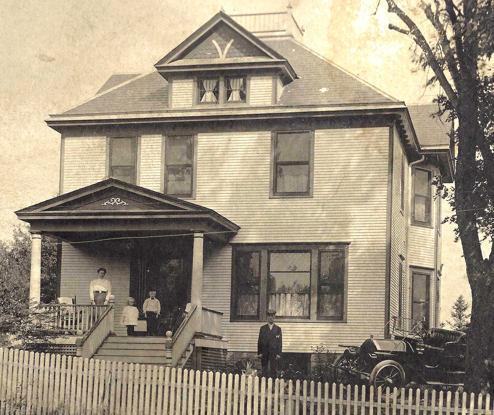 Andy Partak shares this photo of the Barr family on their farm on Arsenal Road. The house was built in 1907 or 1908, and the car in the picture was the first one for Wilton Center.