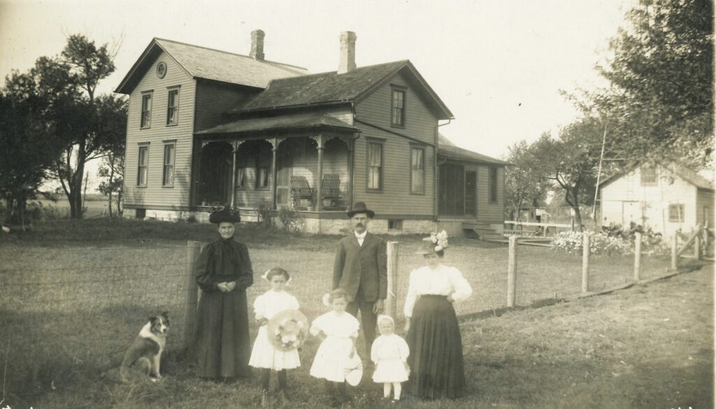 Kathy Forsythe shares this picture from 1910 or so of her mother and aunts, and grandparents -- Christian and Emma Luhring -- and her great-grandmother and puppy dawg in front of the home that still sits on the corner of Route 45 and Steger Road, south of Frankfort. That's the home where her Mom and sisters were born.