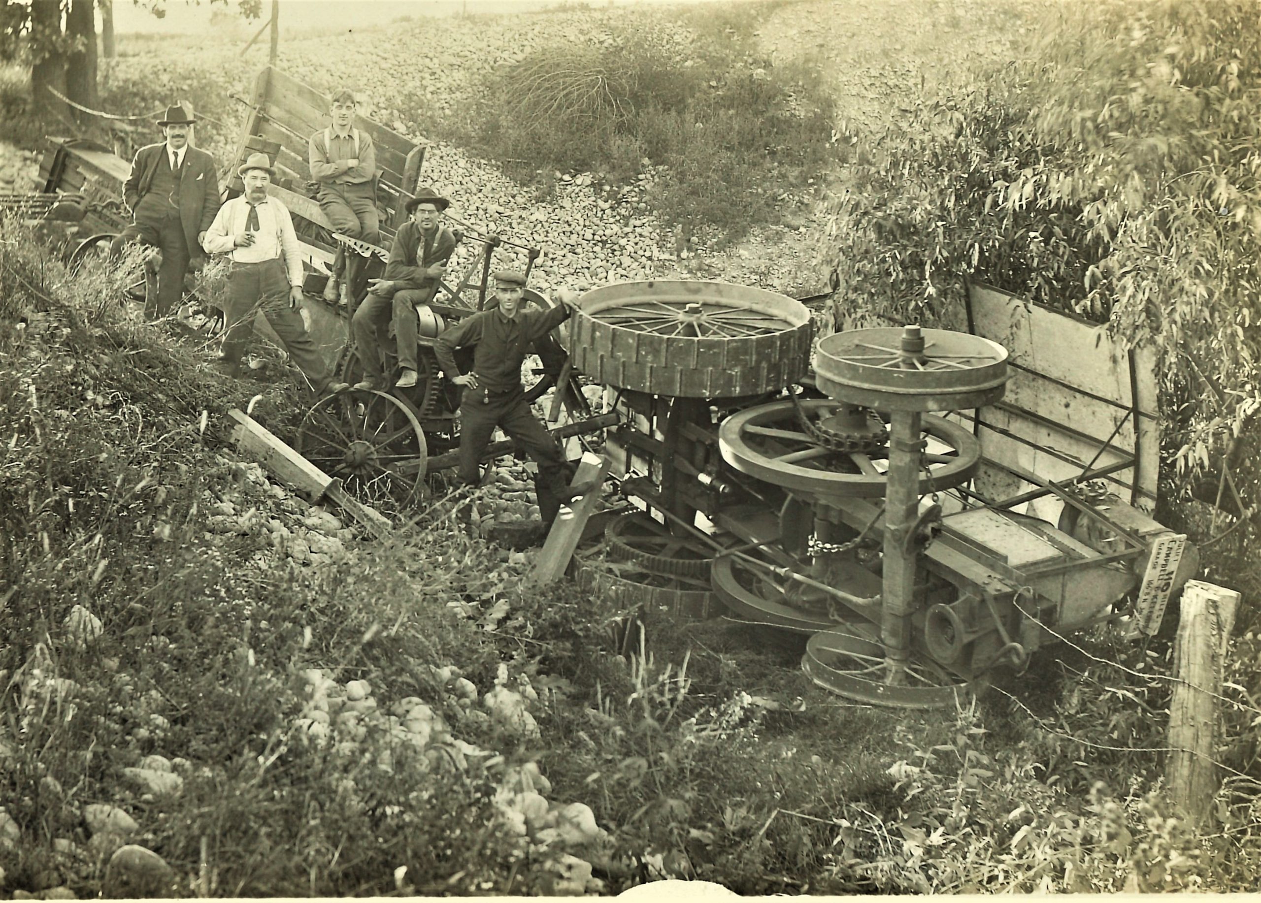 Will County Historian and Farmers Weekly columnist culled this undated photo from Farm Bureau days of past, when accidents in the field could spoil their day, as they do now. Wonder if they used Gold Bond?